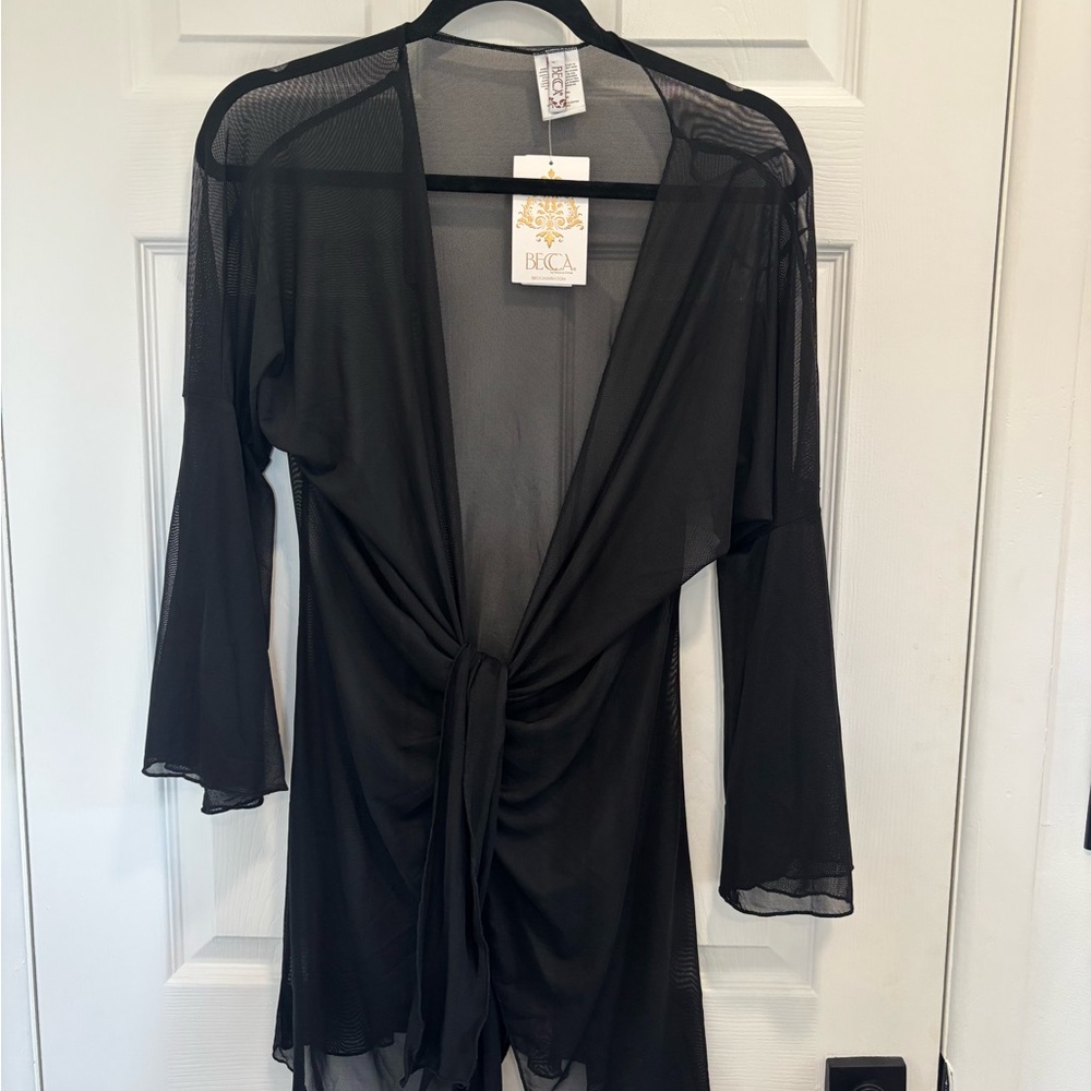 BECCA Black Sheer Tie-Front Mesh Cover-Up